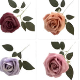 Huitich artificial wedding roses in burgundy, peach, purple, and pink with green leaves